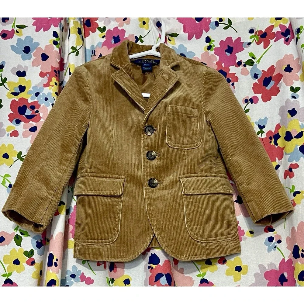 Polo Ralph Lauren Corduroy Blazer Jacket Brown Sz 2T Button Front Pockets